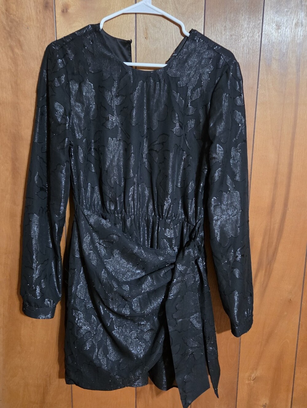 Bardot Black Floral Jacquard Long Sleeve Mini Cocktail Dress Size Small